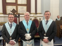 W. Bro. Matt Landy with Bro. Paul Hayman and Bro. Ben Gavins on their being passed to the second degree